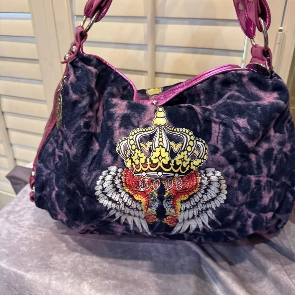 Rare Ed Hardy Large‎ Tye Dye Hobo Metallic Crystal Tattoo. Amazing NWOT